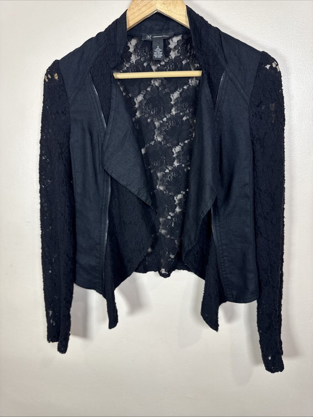 INC International Womens Jacket Linen Lace Whimsigoth Grunge Y2K Boho S Motto